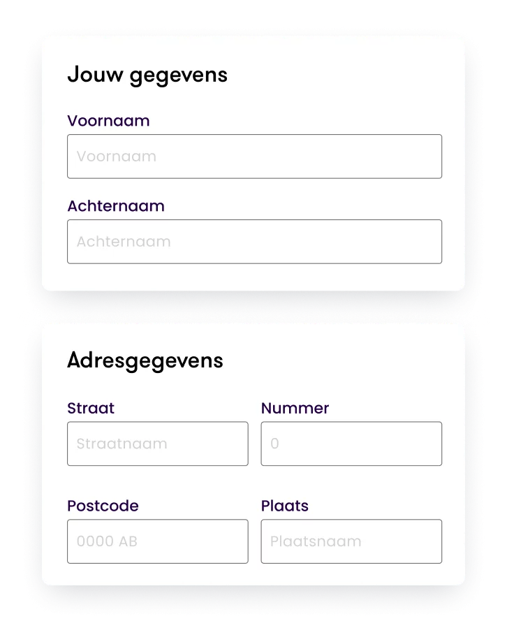 Door gerelateerde invoervelden te groeperen weet de gebruiker wat zij kan verwachten.