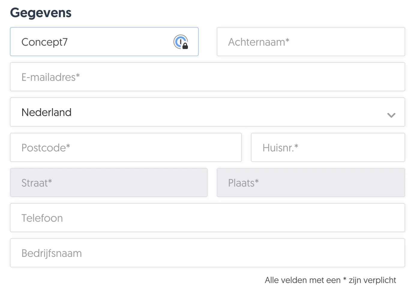 Voorbeeld formulier labels als placeholder